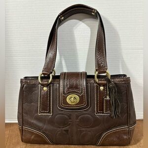 Coach Hampton Signature C Embossed Brown Leather Handbag